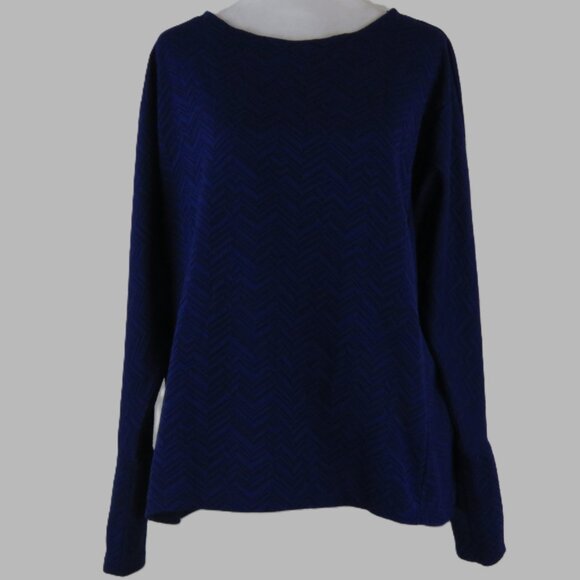 Dana Buchman Women's Blue Long-Sleeve Herring Bone Pullover Top Size XL (C1609) - Picture 2 of 7